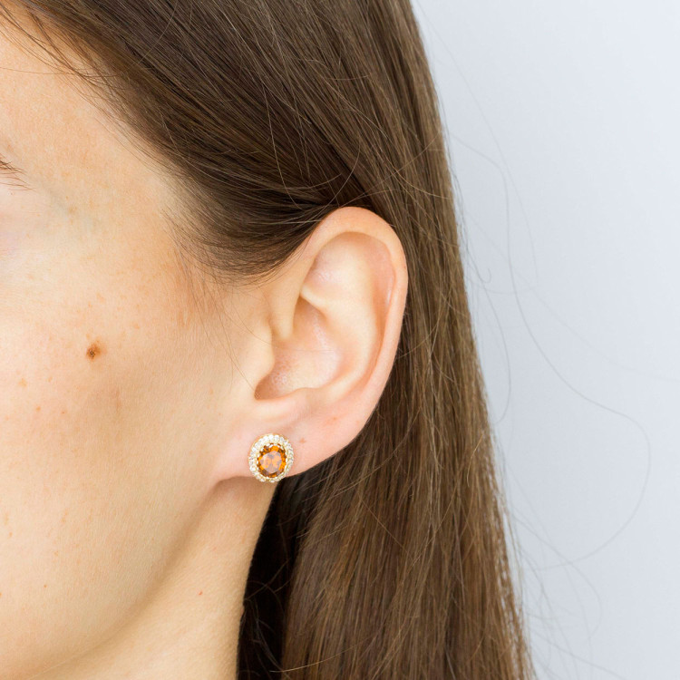 Kolczyki ze złota z czerwoną i białymi cyrkoniami