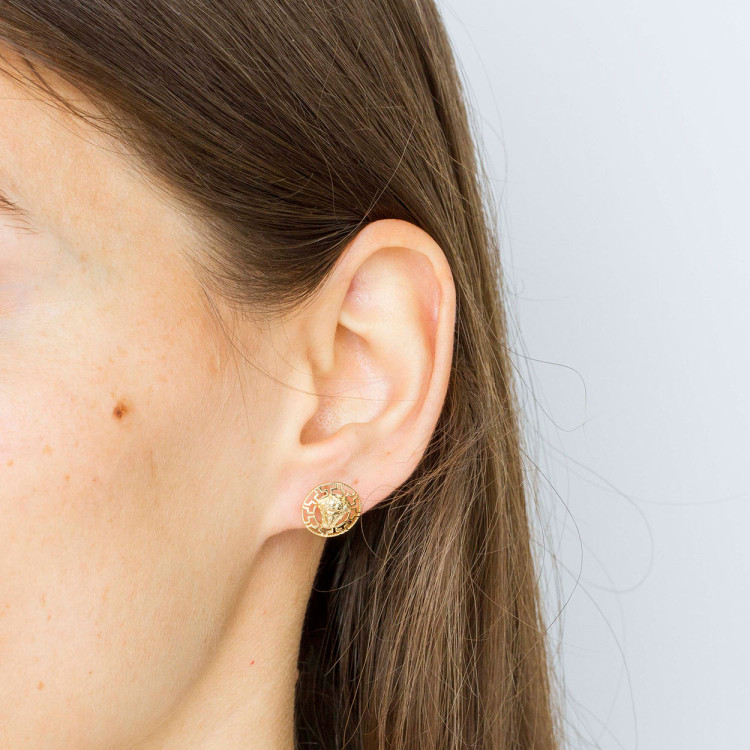 Kolczyki ze złota medusy z wzorem greckim