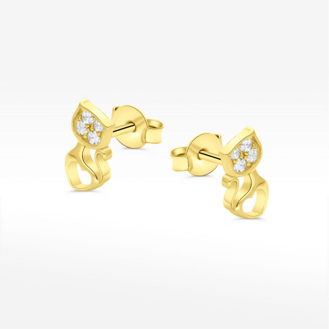 Kolczyki ze złota kotki z białymi cyrkoniami