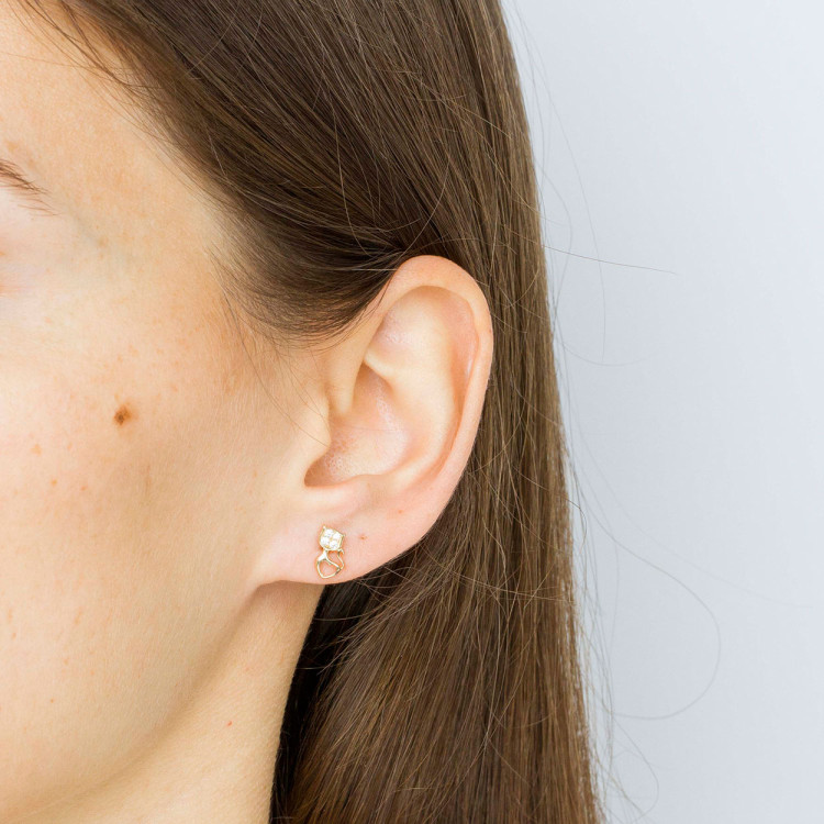 Kolczyki ze złota kotki z białymi cyrkoniami