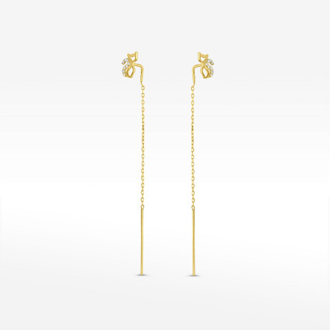 Kolczyki ze złota przeciągane kotki z białymi cyrkoniami