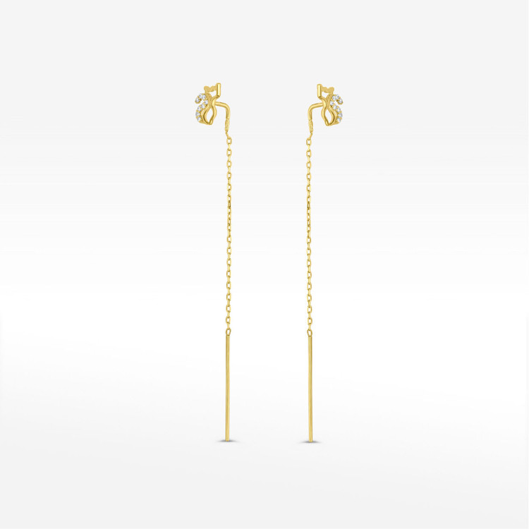 Kolczyki ze złota przeciągane kotki z białymi cyrkoniami