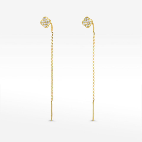 Kolczyki ze złota przeciągane z białymi cyrkoniami