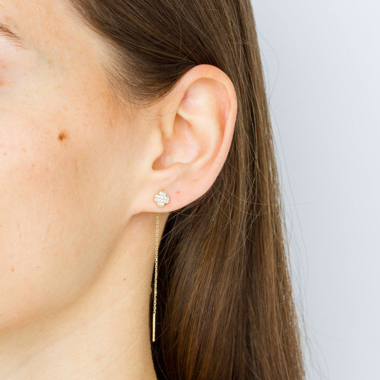 Kolczyki ze złota przeciągane z białymi cyrkoniami