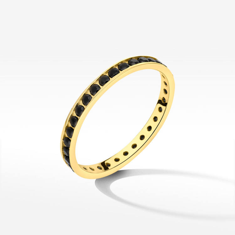 Pierścionek ze złota z czarnymi cyrkoniami