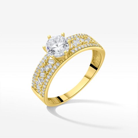 Pierścionek ze złota z białymi cyrkoniami