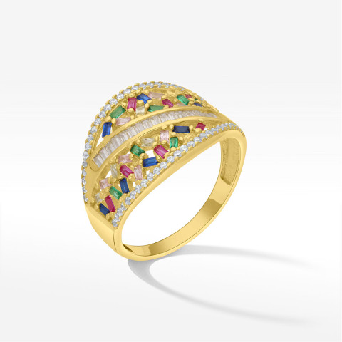 Pierścionek ze złota z kolorowymi cyrkoniami