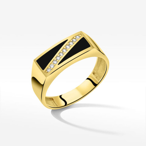 Sygnet ze złota z białymi cyrkoniami