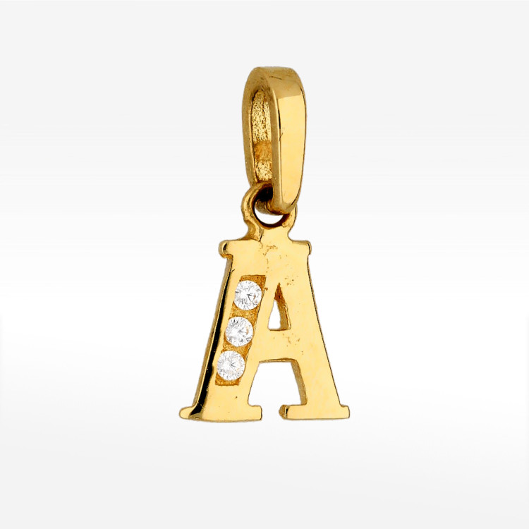Zawieszka ze złota literka A z białymi cyrkoniami