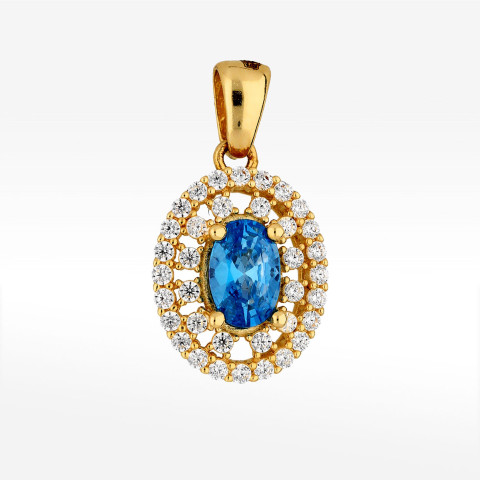 Zawieszka ze złota z niebieską i białymi cyrkoniami