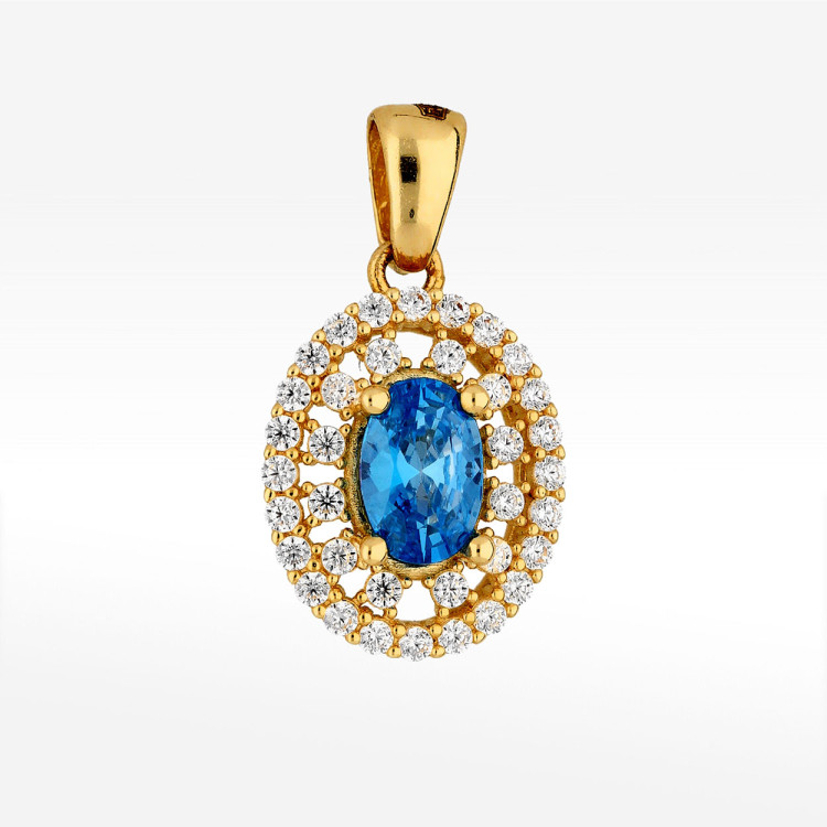 Zawieszka ze złota z niebieską i białymi cyrkoniami