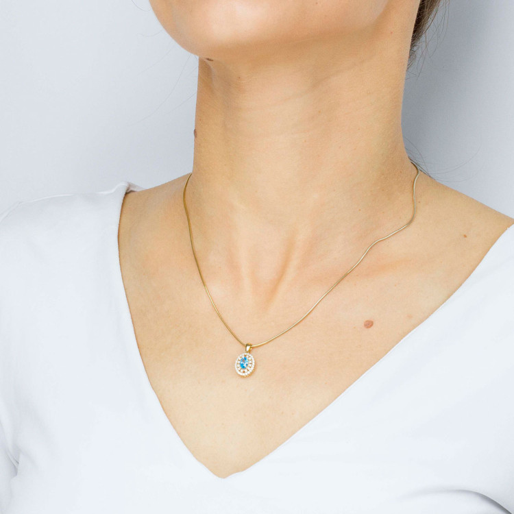 Zawieszka ze złota z niebieską i białymi cyrkoniami