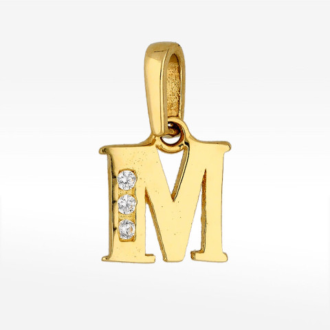 Zawieszka ze złota literka M z białymi cyrkoniami