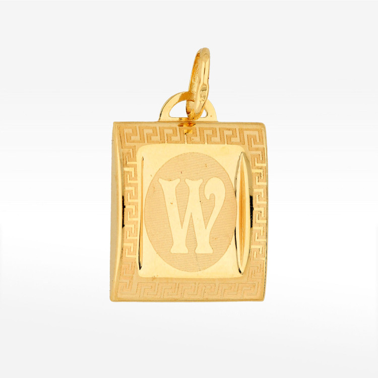 Zawieszka ze złota litera W z wzorem greckim