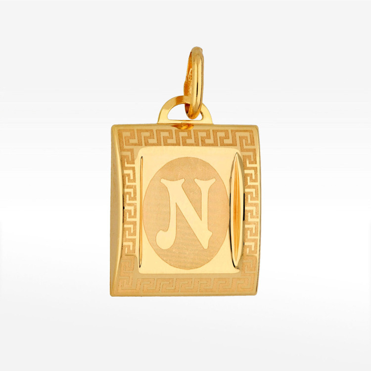 Zawieszka ze złota litera N z wzorem greckim