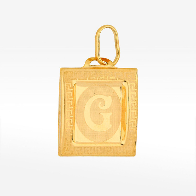 Zawieszka ze złota litera G z wzorem greckim