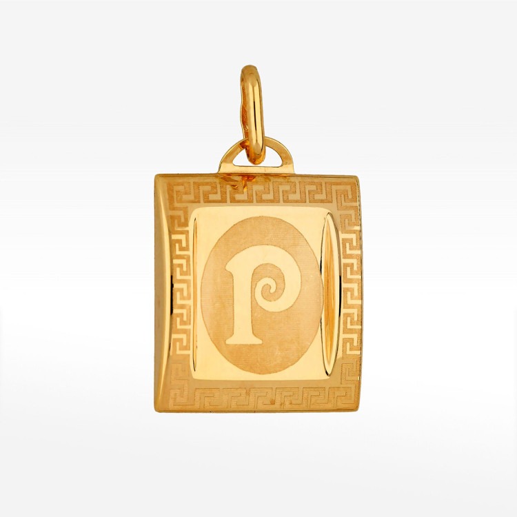 Zawieszka ze złota litera P z wzorem greckim