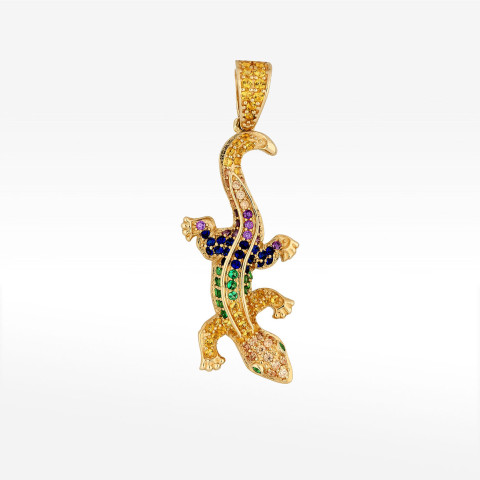 Zawieszka ze złota jaszczurka z kolorowymi cyrkoniami