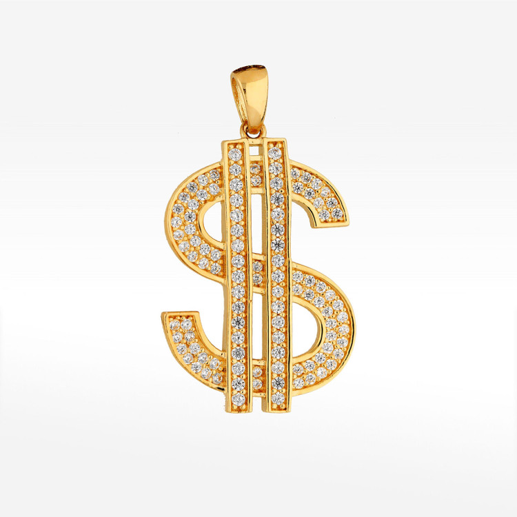 Zawieszka ze złota dolar z białymi cyrkoniami