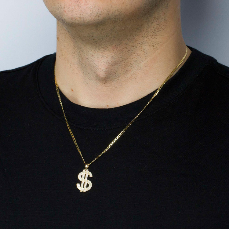 Zawieszka ze złota dolar z białymi cyrkoniami