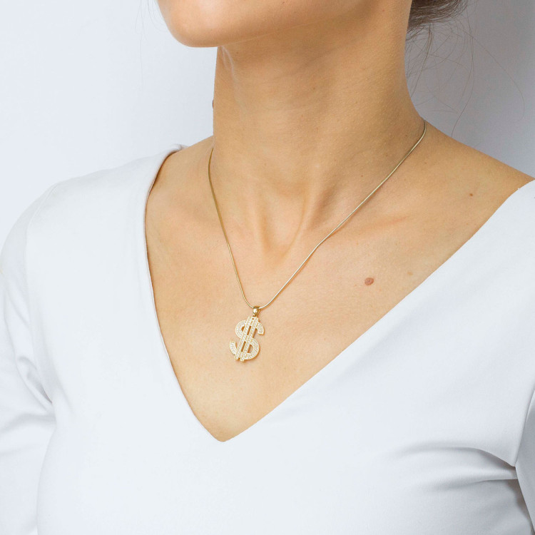 Zawieszka ze złota dolar z białymi cyrkoniami