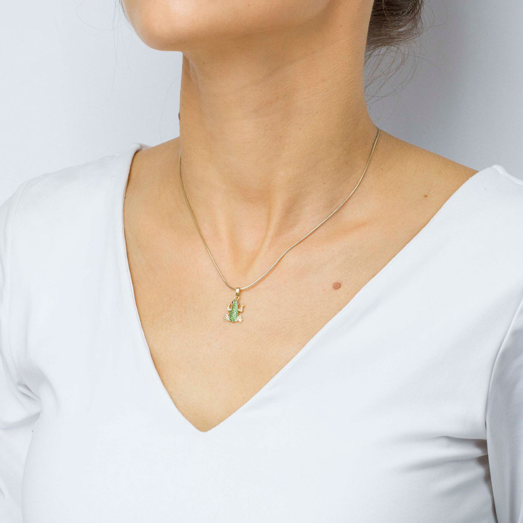 Zawieszka ze złota żaba z zielonymi i białymi cyrkoniami