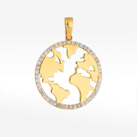 Zawieszka ze złota mapa świata z białymi cyrkoniami