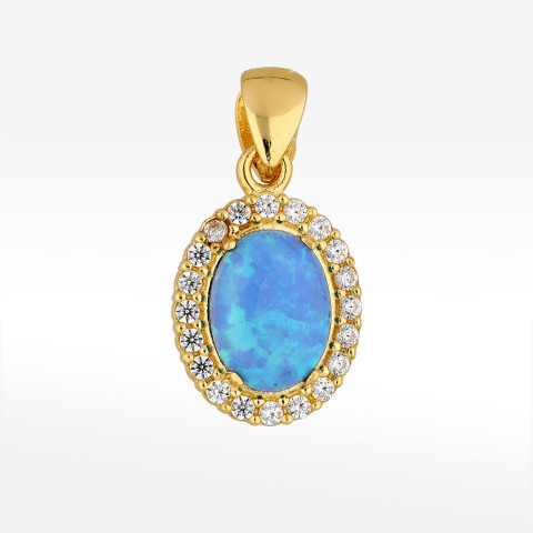 Zawieszka ze złota z opalem i białymi cyrkoniami