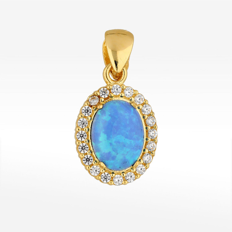 Zawieszka ze złota z opalem i białymi cyrkoniami