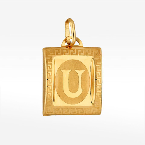 Zawieszka ze złota litera U z wzorem greckim
