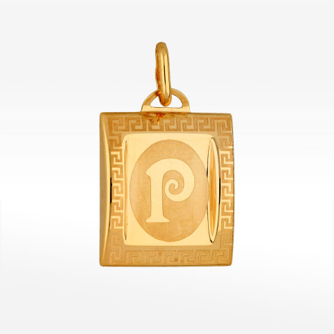 Zawieszka ze złota litera P z wzorem greckim