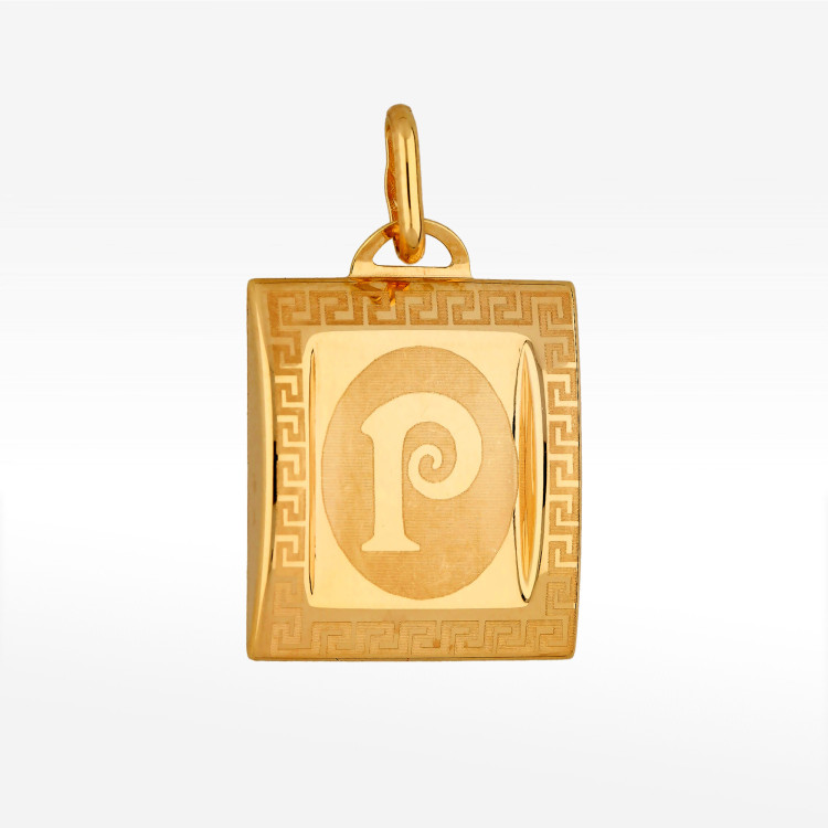 Zawieszka ze złota litera P z wzorem greckim