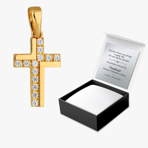 Zawieszka ze złota krzyżyk z cyrkoniami