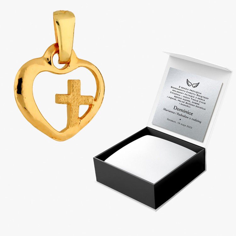 Zawieszka ze złota serce z krzyżykiem