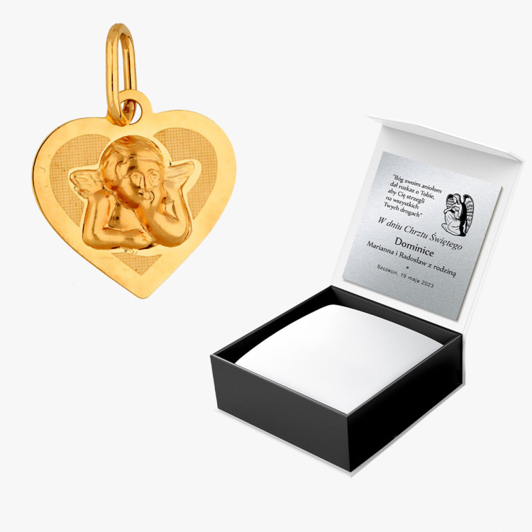 Zawieszka ze złota serce z aniołem