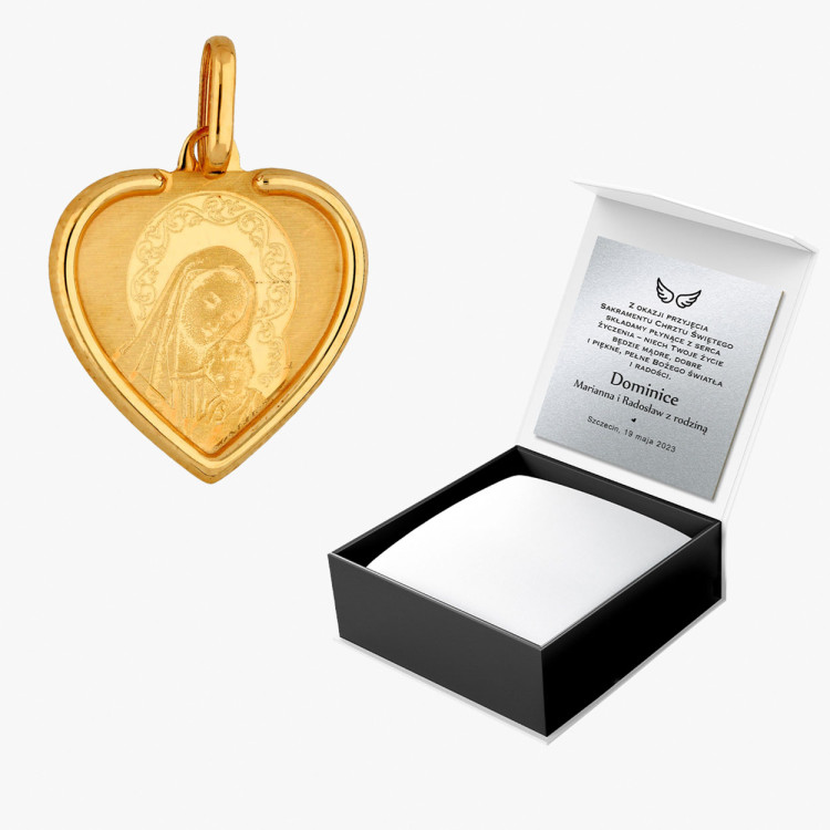 Zawieszka ze złota serce z Maryją