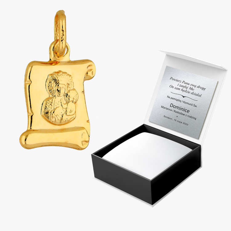 Zawieszka ze złota medalik z matką boską