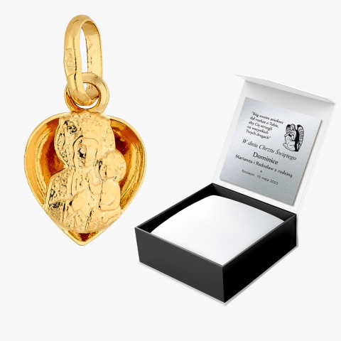 Zawieszka ze złota serce z matką boską