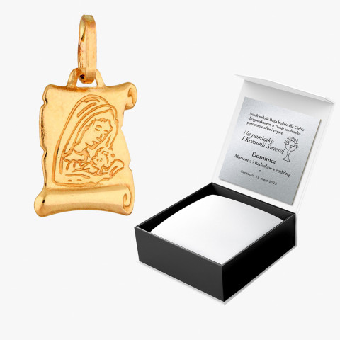 Zawieszka ze złota medalik z matką boską
