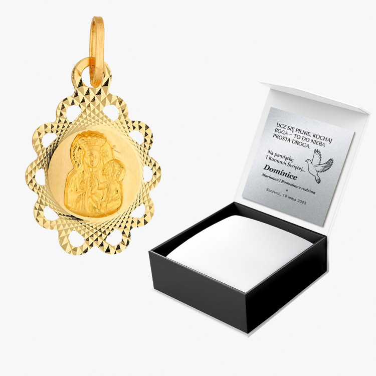 Zawieszka ze złota medalik z matką boską