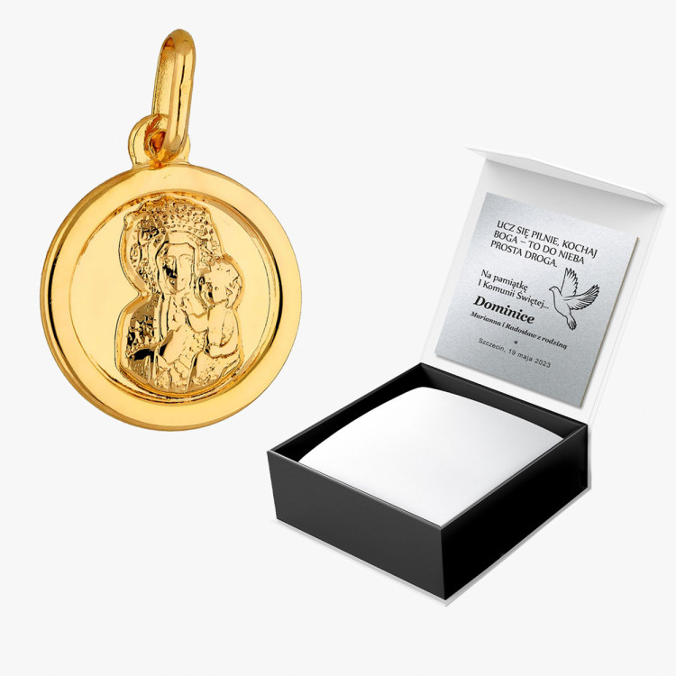 Zawieszka ze złota medalik z matką boską