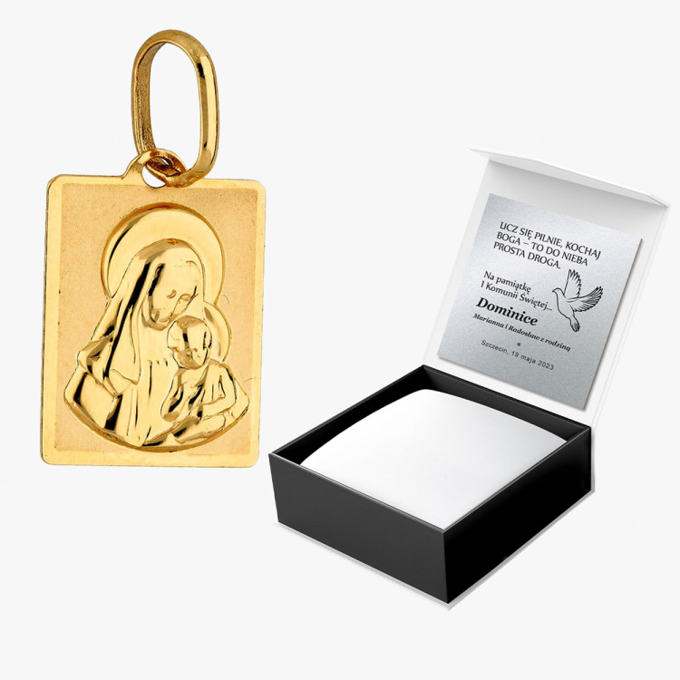 Zawieszka ze złota medalik z matką boską