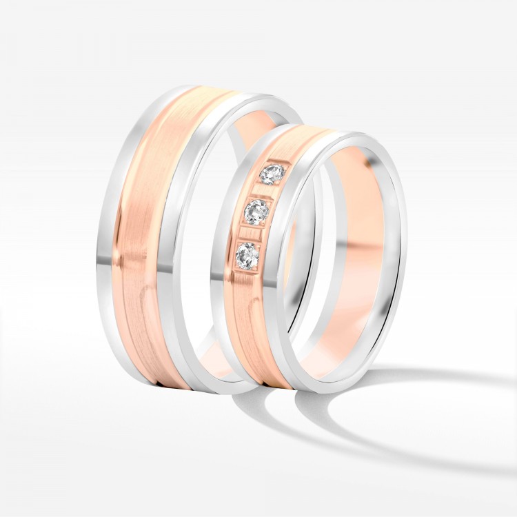 Obrączki ślubne z dwukolorowego złota 6mm płaskie