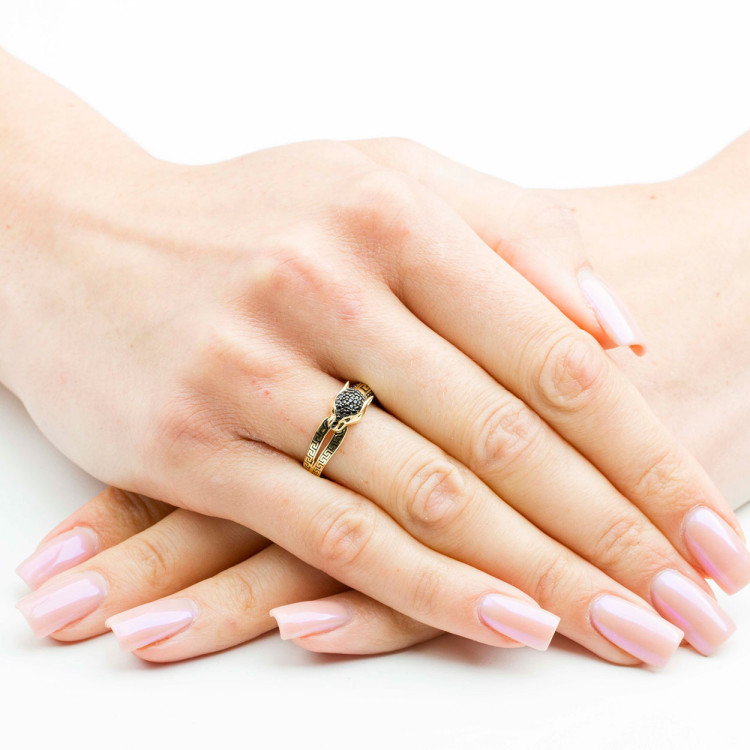 Pierścionek ze złota pantera z wzorem greckim