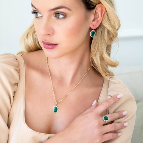 Kolczyki ze złota z agatem i białymi cyrkoniami