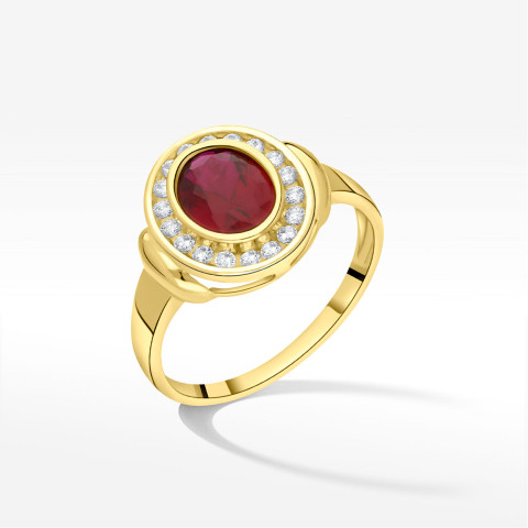 Pierścionek ze złota z różową i białymi cyrkoniami