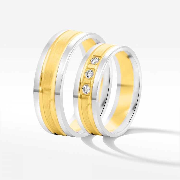 Obrączki ślubne z dwukolorowego złota 6mm płaskie