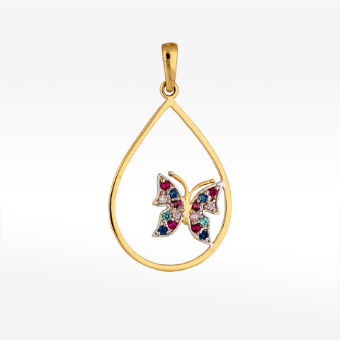 Zawieszka ze złota motyl z kolorowymi cyrkoniami