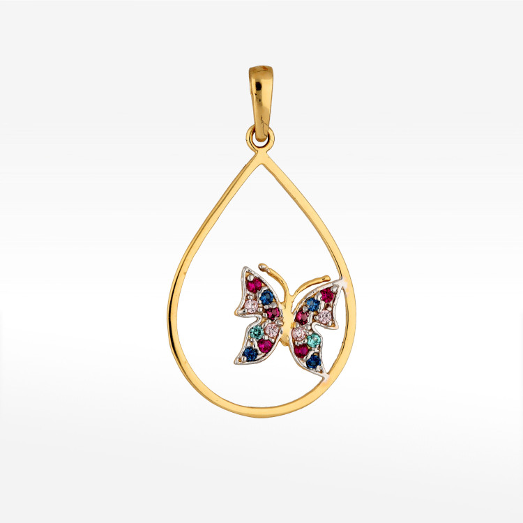Zawieszka ze złota motyl z kolorowymi cyrkoniami