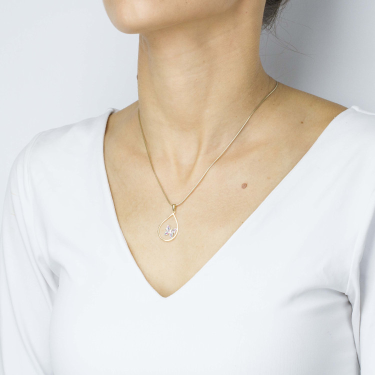 Zawieszka ze złota motyl z kolorowymi cyrkoniami